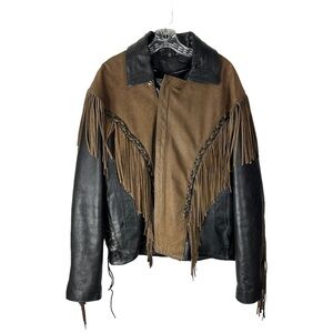 Unik Fringe Leather Boho Moto Jacket SZ 46